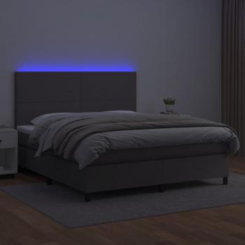 Boxspringbett mit Matratze & LED Grau 180x200 cm Kunstleder