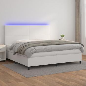 ARDEBO.de - Boxspringbett mit Matratze & LED Weiß 200x200 cm Kunstleder