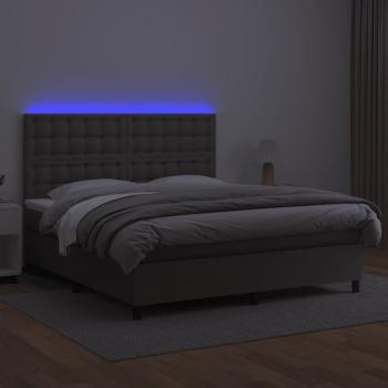 Boxspringbett mit Matratze & LED Grau 180x200 cm Kunstleder