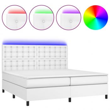 Boxspringbett mit Matratze & LED Weiß 200x200 cm Kunstleder