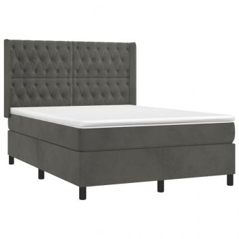 Boxspringbett mit Matratze & LED Dunkelgrau 140x190 cm Samt