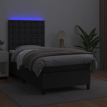 Boxspringbett mit Matratze & LED Schwarz 100x200 cm Kunstleder