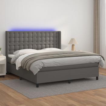 ARDEBO.de - Boxspringbett mit Matratze & LED Grau 180x200 cm Kunstleder