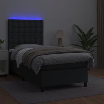 Boxspringbett mit Matratze & LED Schwarz 90x190 cm Kunstleder