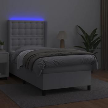 Boxspringbett mit Matratze & LED Weiß 100x200 cm Kunstleder