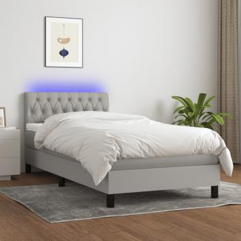 ARDEBO.de - Boxspringbett mit Matratze & LED Hellgrau 90x190 cm Stoff