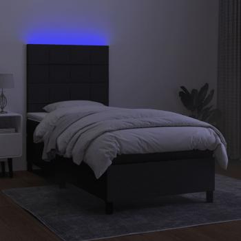 Boxspringbett mit Matratze & LED Schwarz 90x190 cm Stoff