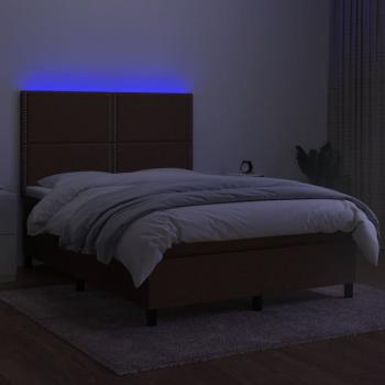 Boxspringbett mit Matratze & LED Dunkelbraun 140x200 cm Stoff