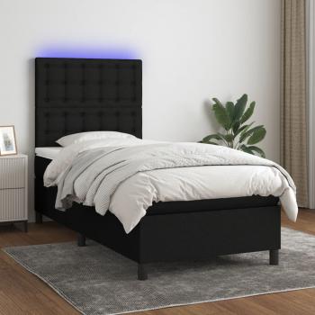 ARDEBO.de - Boxspringbett mit Matratze & LED Schwarz 90x190 cm Stoff