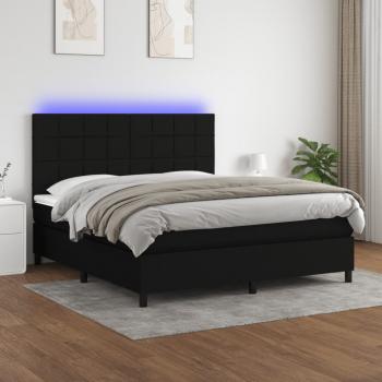 ARDEBO.de - Boxspringbett mit Matratze & LED Schwarz 180x200 cm Stoff