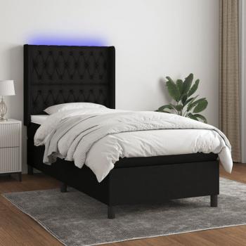 ARDEBO.de - Boxspringbett mit Matratze & LED Schwarz 90x190 cm Stoff