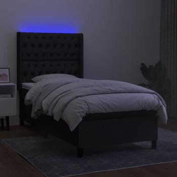 Boxspringbett mit Matratze & LED Schwarz 90x190 cm Stoff