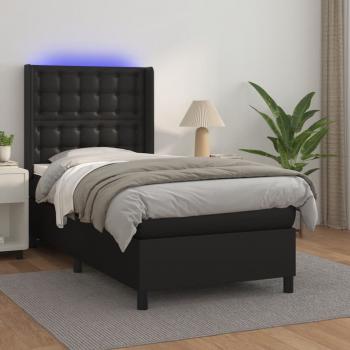 ARDEBO.de - Boxspringbett mit Matratze & LED Schwarz 90x190 cm Kunstleder