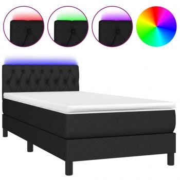 Boxspringbett mit Matratze & LED Schwarz 90x190 cm Stoff