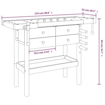 Werkbank mit Schubladen Schraubstöcken 124x52x83 cm Akazienholz