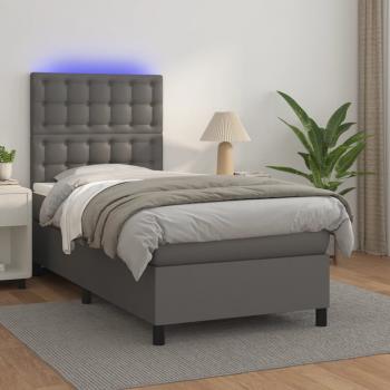 ARDEBO.de - Boxspringbett mit Matratze & LED Grau 90x190 cm Kunstleder