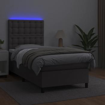 Boxspringbett mit Matratze & LED Grau 90x190 cm Kunstleder