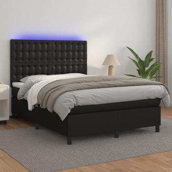 ARDEBO.de - Boxspringbett mit Matratze & LED Schwarz 140x200 cm Kunstleder