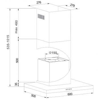 Amica KH 17803 S EEK: A Wandhaube, 60 cm breit, Ab-/Umluft, 621 m³h, 3 Stufen, schwarz matt