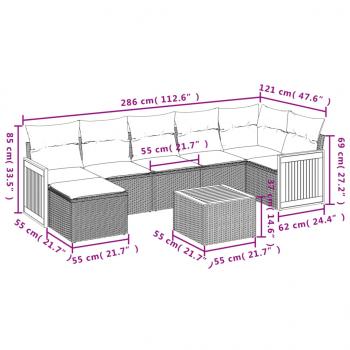 8-tlg. Garten-Sofagarnitur mit Kissen Schwarz Poly Rattan