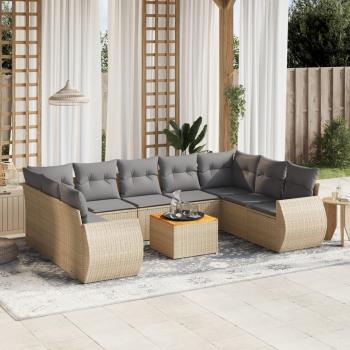 ARDEBO.de - 10-tlg. Garten-Sofagarnitur mit Kissen Beige Poly Rattan