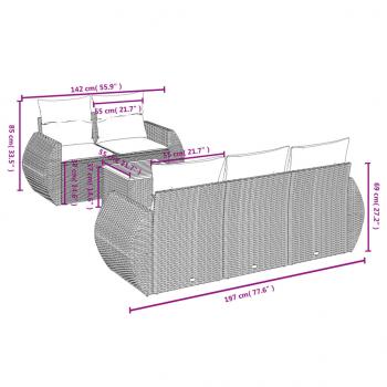 6-tlg. Garten-Sofagarnitur mit Kissen Schwarz Poly Rattan