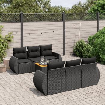 ARDEBO.de - 7-tlg. Garten-Sofagarnitur mit Kissen Schwarz Poly Rattan