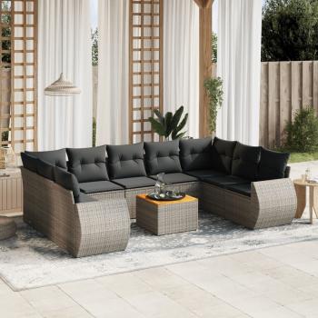 ARDEBO.de - 10-tlg. Garten-Sofagarnitur mit Kissen Grau Poly Rattan