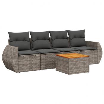 5-tlg. Garten-Sofagarnitur mit Kissen Grau Poly Rattan