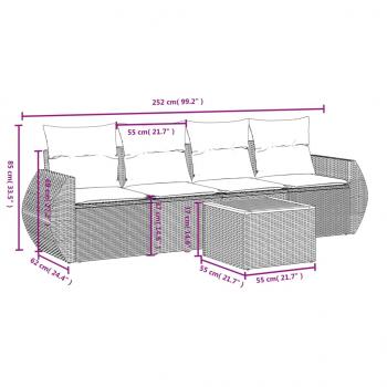 5-tlg. Garten-Sofagarnitur mit Kissen Grau Poly Rattan