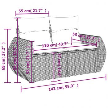 5-tlg. Garten-Sofagarnitur mit Kissen Schwarz Poly Rattan