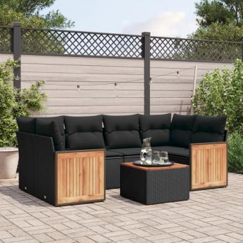 ARDEBO.de - 7-tlg. Garten-Sofagarnitur mit Kissen Schwarz Poly Rattan