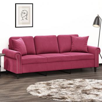 ARDEBO.de - 3-Sitzer-Sofa mit Zierkissen Weinrot 180 cm Samt