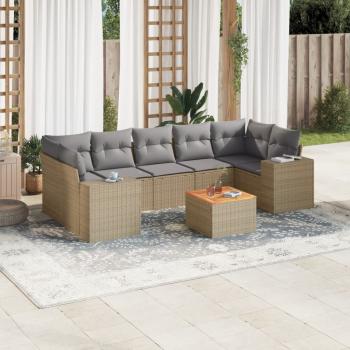 ARDEBO.de - 8-tlg. Garten-Sofagarnitur mit Kissen Beige Poly Rattan