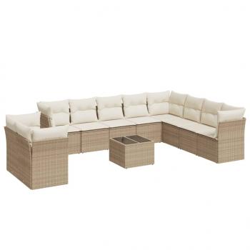 11-tlg. Garten-Sofagarnitur mit Kissen Beige Poly Rattan