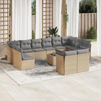 ARDEBO.de - 13-tlg. Garten-Sofagarnitur mit Kissen Beige Poly Rattan