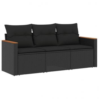 3-tlg. Garten-Sofagarnitur mit Kissen Schwarz Poly Rattan