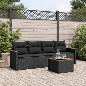 ARDEBO.de - 5-tlg. Garten-Sofagarnitur mit Kissen Schwarz Poly Rattan