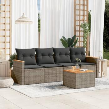 ARDEBO.de - 5-tlg. Garten-Sofagarnitur mit Kissen Grau Poly Rattan