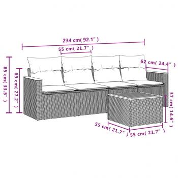 5-tlg. Garten-Sofagarnitur mit Kissen Grau Poly Rattan