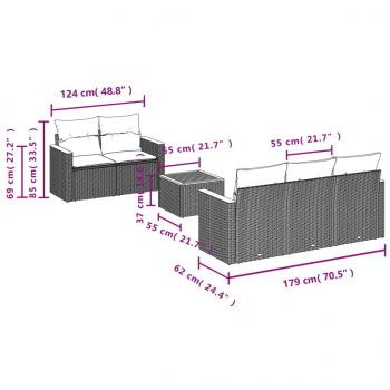 6-tlg. Garten-Sofagarnitur mit Kissen Schwarz Poly Rattan