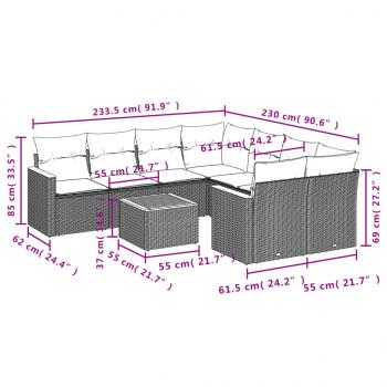 9-tlg. Garten-Sofagarnitur mit Kissen Schwarz Poly Rattan