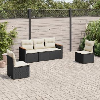 ARDEBO.de - 5-tlg. Garten-Sofagarnitur mit Kissen Schwarz Poly Rattan