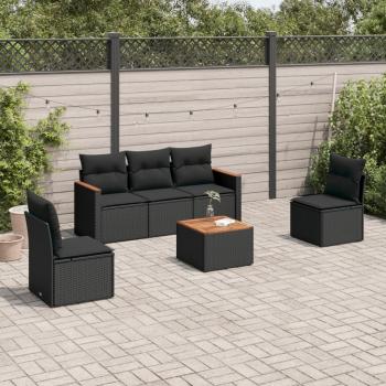 ARDEBO.de - 6-tlg. Garten-Sofagarnitur mit Kissen Schwarz Poly Rattan