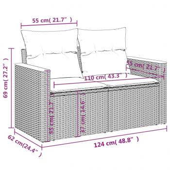 7-tlg. Garten-Sofagarnitur mit Kissen Grau Poly Rattan