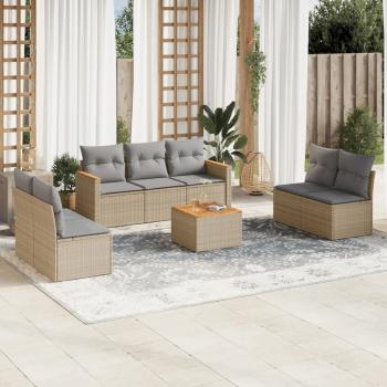 ARDEBO.de - 8-tlg. Garten-Sofagarnitur mit Kissen Beige Poly Rattan