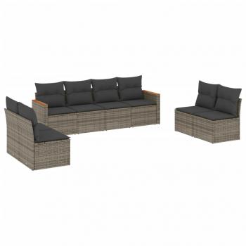 8-tlg. Garten-Sofagarnitur mit Kissen Grau Poly Rattan