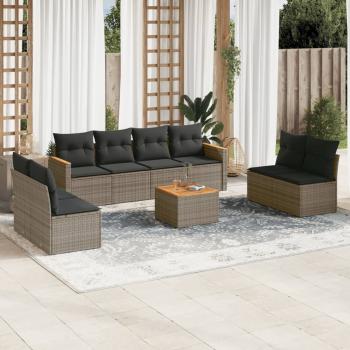 ARDEBO.de - 9-tlg. Garten-Sofagarnitur mit Kissen Grau Poly Rattan