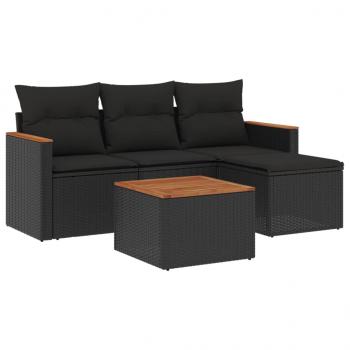 5-tlg. Garten-Sofagarnitur mit Kissen Schwarz Poly Rattan