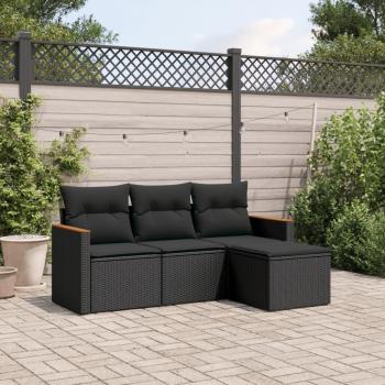 ARDEBO.de - 4-tlg. Garten-Sofagarnitur mit Kissen Schwarz Poly Rattan